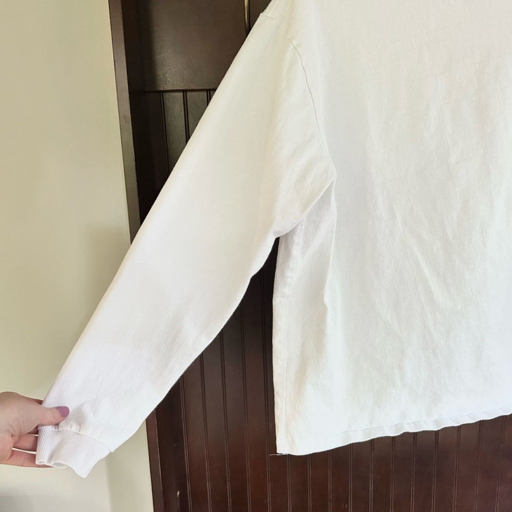 ESNTLS Cotton Hemp White Crew Neck Long Sleeve Relaxed Shirt Athleisure Men’s S - Picture 4 of 9